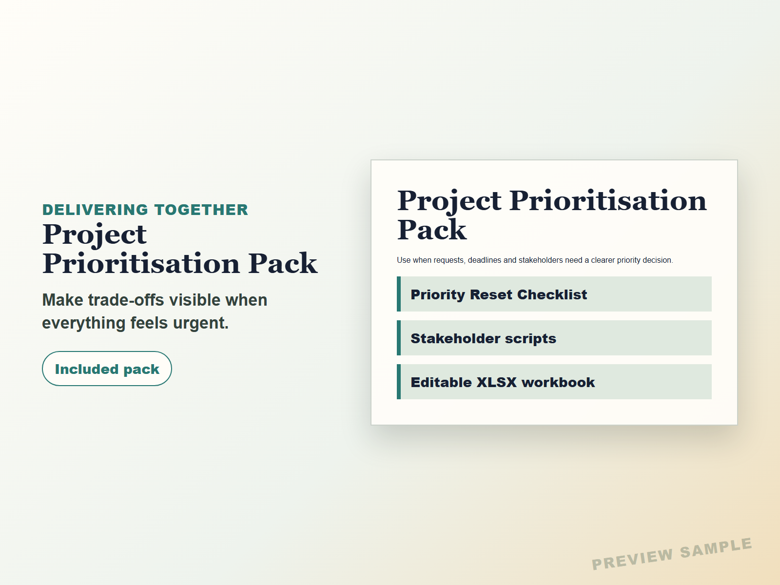 Project Prioritisation Pack preview within the Manager Toolkit Starter Bundle