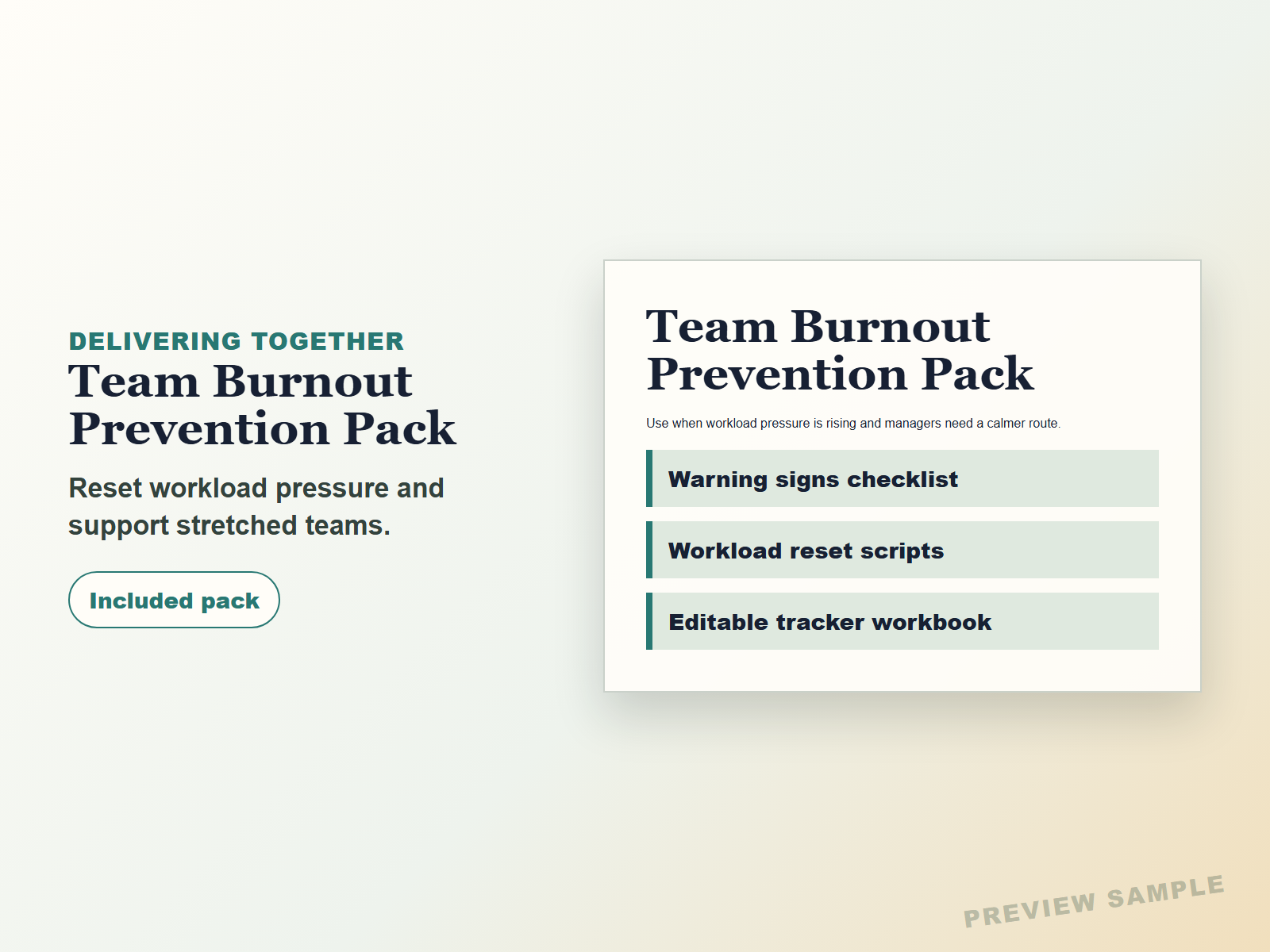 Team Burnout Prevention Pack preview within the Manager Toolkit Starter Bundle