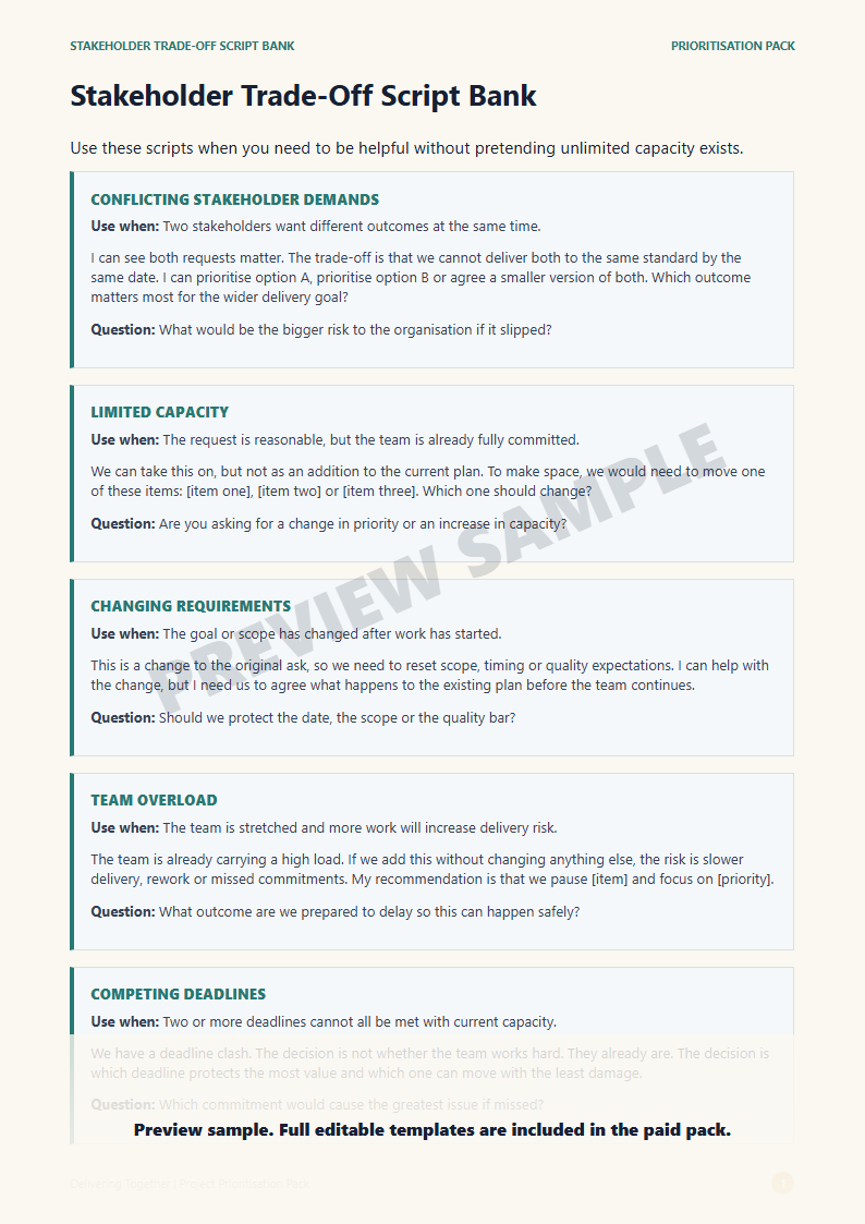 Stakeholder Trade-Off Script Bank preview